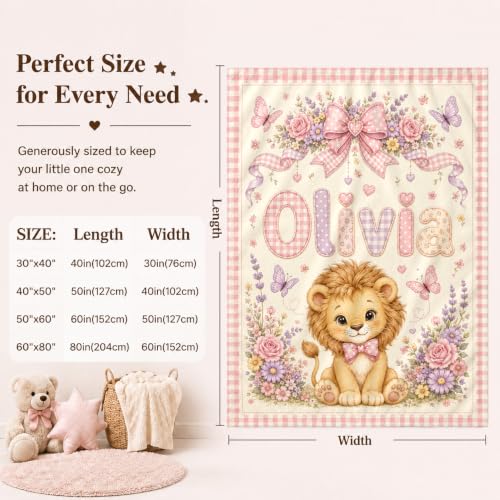 Custom Baby Blanket for Girls Boys, Personalized Baby Blanket with Name - color: Cute Lion