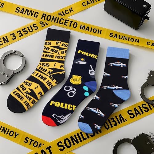 Jeasona Mens Socks Funny Fun Crazy Dress Crew Colorful Gifts for Men - color: Multicolored Police Gifts 3 Pairs