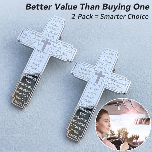 Cross Sun Visor Clip, Christian Gift for Men, Car Charm for Safe Driving, No Swing No Distraction, Religious Blessing Prayer Visor Clip for Drivers, Travelers & Loved Ones (1, Silvery) - color: Silvery