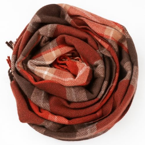 Fall Winter Plaid Scarf for Women Soft Tassel Scarves Oversized Shawl Wraps - color: Coffee-red-plaid