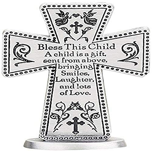 Cathedral Art (Abbey & CA Gift Bless This Child with Saying Standing Cross, 3-Inch High, Silver - style: Blessed Child