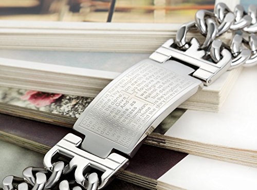 Flongo Men's Vintage Stainless Steel Black Cross English Bible Lords Prayer Link Wrist Bracelet For Men Christmas Gifts - color: silver, 9.1 inches