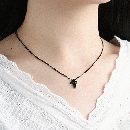 TEMICO Tiny Simple Cross Pendant Necklace for Children Boys Girls Teenage - color: Black