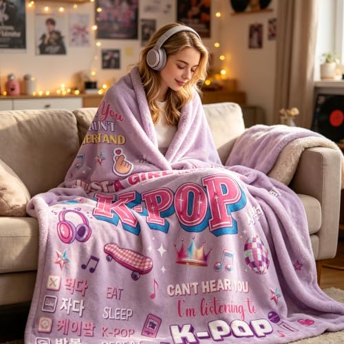 Kpop Gifts Blanket for Teen Girls, K-Pop Music Fan Throw Blanket - color: Purple Kpop