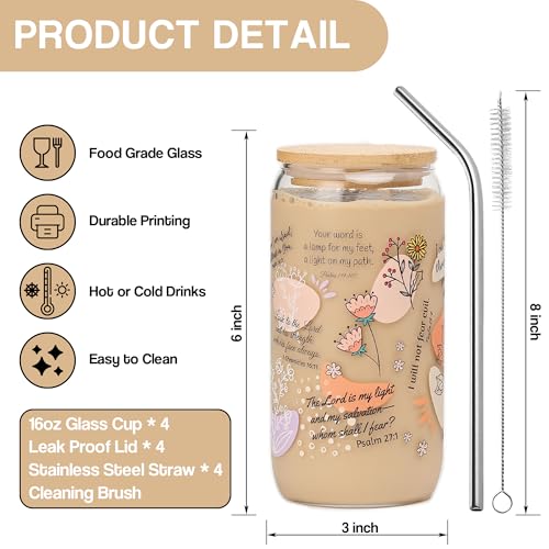 4Pcs Bible Verse Coffee Mug 16oz, Christian Gifts For Women, My Daily Bible Affirmations Tumbler, Religious Gift & Bible Accessories for Sister, Wife and Friends, Iced Coffee Cups with Lid & Straw - color: 4Pcs
