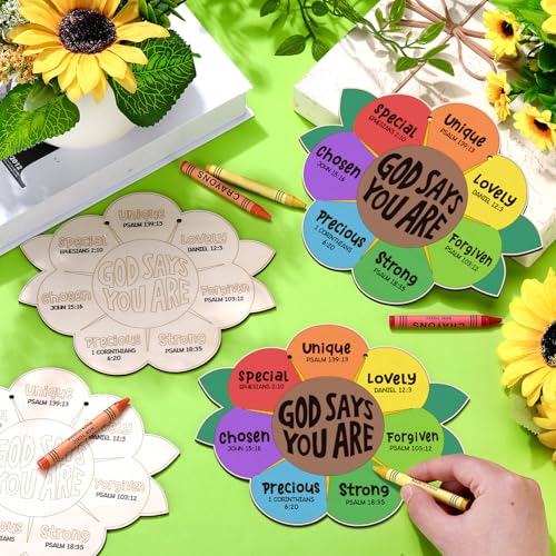 12 Sets Sunday School Crafts for Kids Wooden Sunflower Painting - style: God Says You Are
