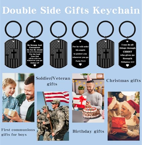 Christian Gifts for Men Boys, Bible Verse Dog Tag Cross Keychain for Birthday Christmas, First Communion Baptism Gifts - style: Joshua 1:9