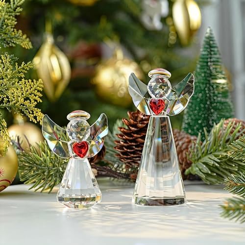 2pcs Crystal Angel Figurine Collectibles Gifts for Women Glass Angel Statue - style: Angel With Red Heart-2pcs