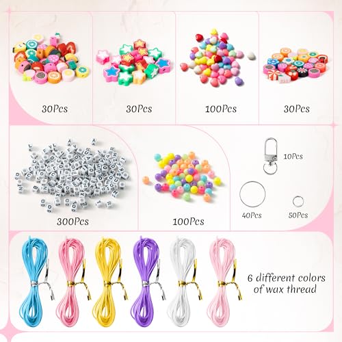 WATINC DIY Bead Keychain Kit, Macaron Letter Beads Key Chain Craft, 696Pcs