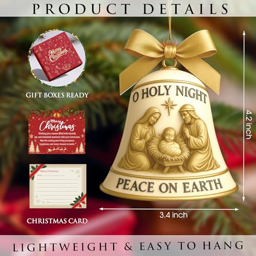 Christmas in July Decorations, Nativity Bell Christmas Ornament, O Holy Night Peace on Earth Holy Family Manger Scene, Christian Christmas Ornament for Tree, Early Ideas - color: Nativity Bell