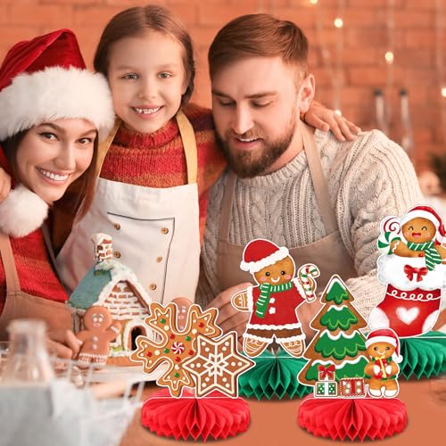 Frienda 12 Pcs Gingerbread Honeycomb Centerpieces 3D Christmas Decor