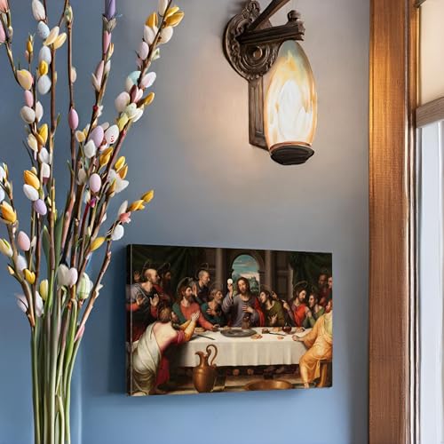 Mistyefly Last Supper Canvas Wall Art with Inner Wooden Frame - Leonardo da Vinci Jesus Christian Religious Wall Decor for Dining Room & Bedroom - Lightweight & Easy to Hang, 16x24 Inches - color: Art-07, size: 24"L x 16"W