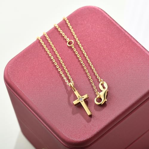 14K Gold Cross Necklace for Women, Dainty Cross Pendant with moissanite,Luxurious Christian Religious Fine Jewelry, Lightweight Dainty 14K Gold Chain Necklace for Women,Versatile for All Occasions - color: Dainty Cross Pendant Necklace