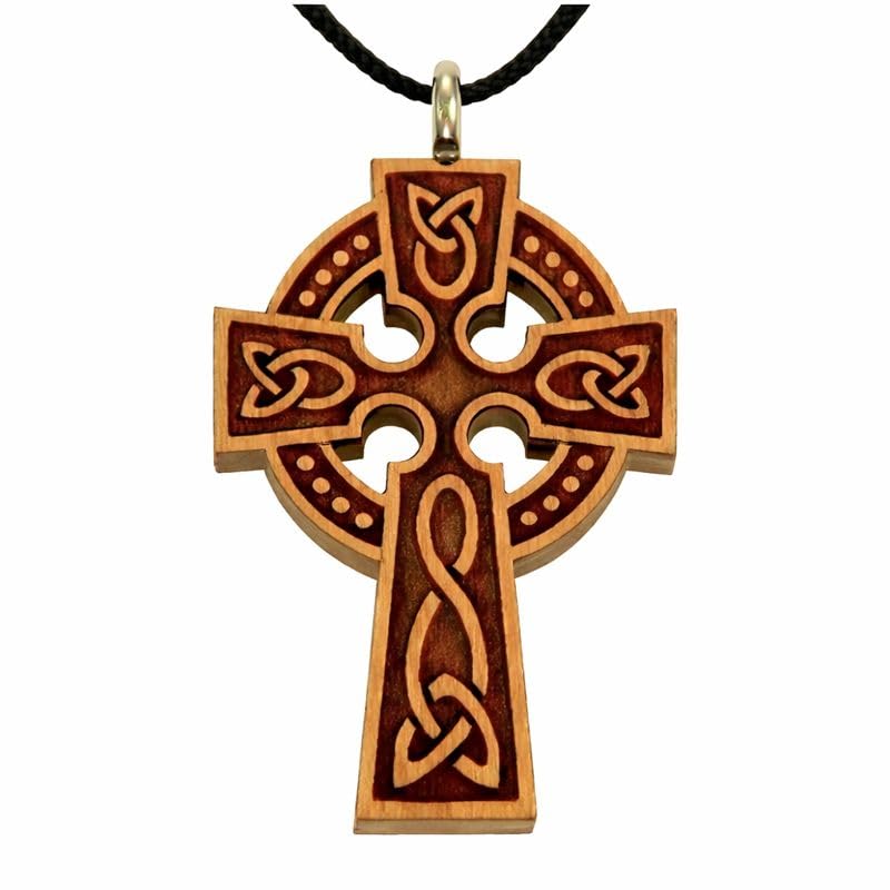 Ornate Wooden Celtic Cross Necklace w/Cord