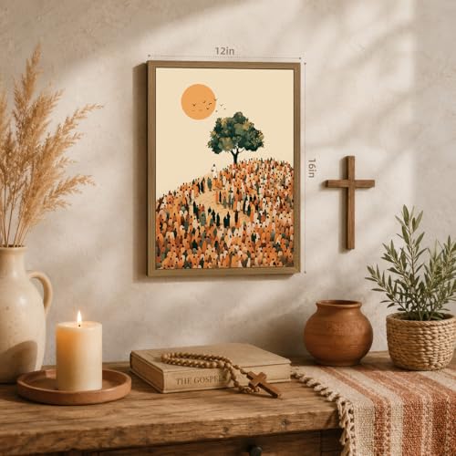 INJOLLY Wood Framed Jesus Feeds the 5000 Wall Art 16x24 in - color: Give, size: 24"L x 16"W