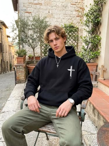 Eatbook Christian Hoodies for Men Faith Over Fear Cross Graphic Hoodie - color: Black, size: Medium