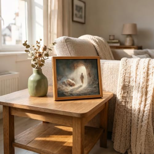 DWJNG Wood Framed Jesus Emerging from the Tomb Christian-Style Wall Art. - color: Cave Wall Art, size: 10"L x 8"W