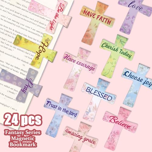 Magnetic Bookmarks, Kaluofan 24PCS Bible Bookmark Christian Bookmarks Cross Bookmark Bulk, Magnetic Cross Page Holders for Bibles, Inspirational Gifts for Teacher Students Book Lovers - size: 1 Set (Cross)