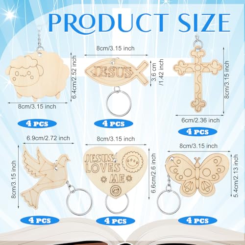 Blueweenly 24 Pcs DIY Wooden Religious Crafts, Keychains, Sunday School