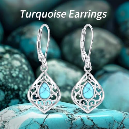 Vito Moonstone Turquoise Drop Earrings for Women, 925 Sterling Silver Hooks - style: Filigree-Turquoise-2