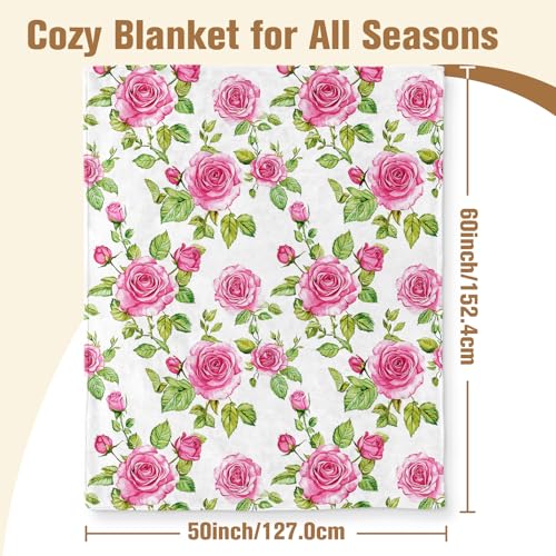 Aimego Rose Blanket Gifts for Girls Women Pink Flower Romantic Throw Blanket for Girl Friend Floral Retro Rustic Blankets for Sofa Couch Bed Room Decor Birthday (50X60 Inch) - color: Rose, size: 50x60 Inch