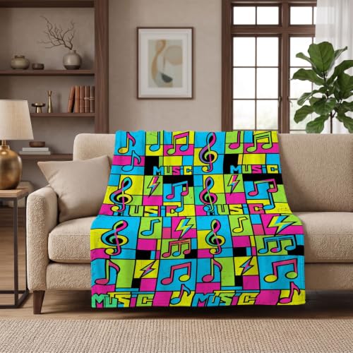 Music Note Throw Blanket – 80s 90s Pop Art Gifts for Music Lovers - color: Tk043, size: 60"x50"
