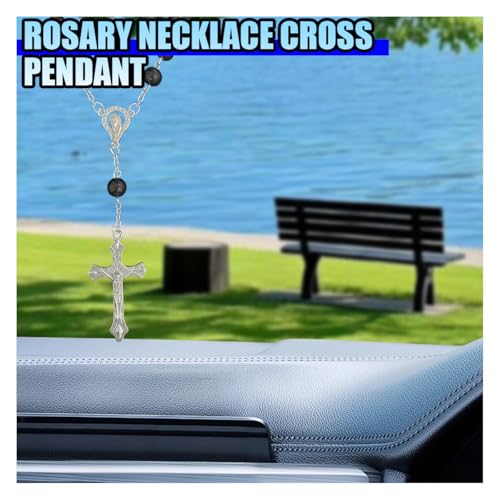 ZIMISI 2PCS Car Rosary for Rearview Mirror (Black) - color: Black