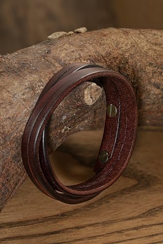 HAQUIL Artisanal Multi-Wrap Brown Leather Bracelet with Vintage Metal Accents for Men