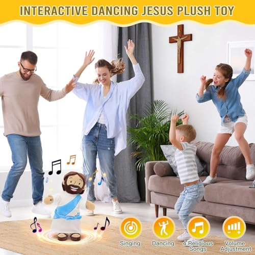 Yelakey Dancing Jesus Doll, 14" Musical Jesus Plush with 4 Christian Songs, Interactive Christian Plush Toy for Kids and Adults, Christmas Easter Baptism Gift