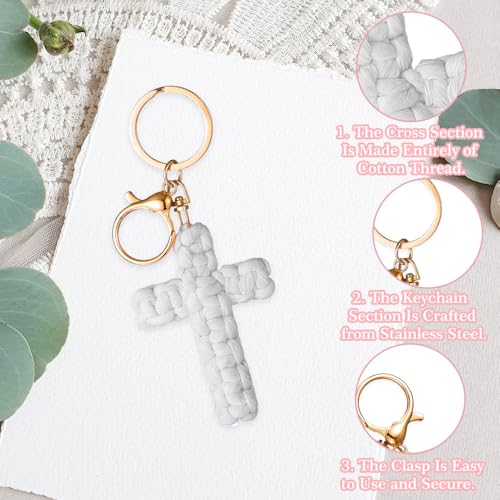 Knit Cross keychain Christian Gifts for Women Men Religious Gifts Bohe Backpack Charms Christian Keychain - color: White