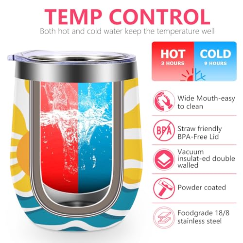 Beach Gifts for Women 12 oz Insulated Wine Tumbler with Lid - color: Sunset