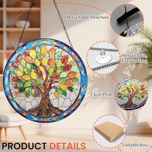 Colorful Tree of Life Stained Glass Sun Catchers Window Hanging Suncatcher Door Garden Home Decor Birthday for Mom Men Woman Nana Friend 6.3inch - color: Colorful Tree of Life