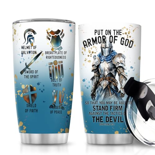 Jesuspirit Christian Gifts for Men, Women - Fathers Day, Pastor Appreciation Religious Gift - Christian Coffee Mug - Armor Of God Stainless Steel Tumbler (Armor Of God Men, 20OZ)