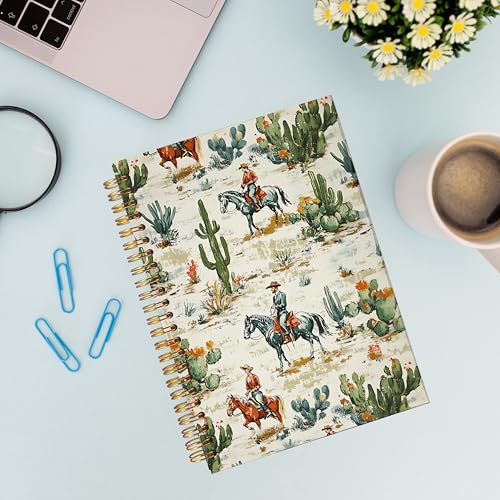 VNWEK Western Cactus Horse Cowboy Spiral Notebook Journal 5.5x8.3 Inch, Western Gifts for Women Men Journal, Rustic Southwestern Succulent Plant Lined Hardcover Spiral Notebook - color: Western Cactus Horse