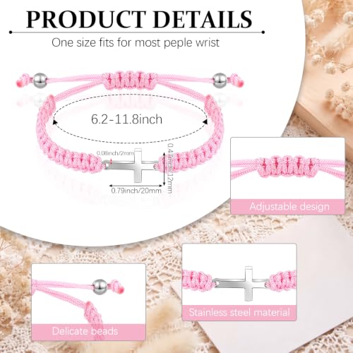 Sureio 2 Pcs Christian Cross Matching Bracelets for Women Men - color: Pink White