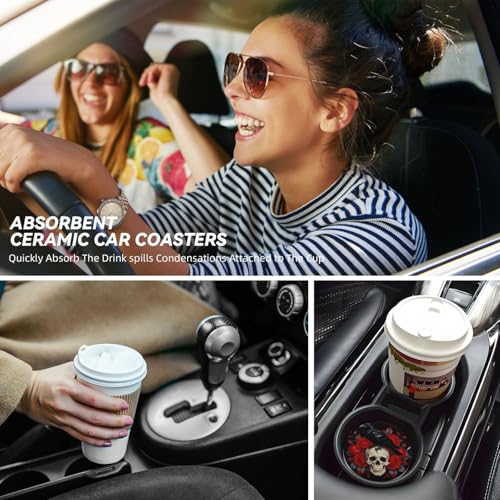 Gothic Crow Skull Car Cup Holder Coasters Absorbent Ceramic Coaster - color: Purple