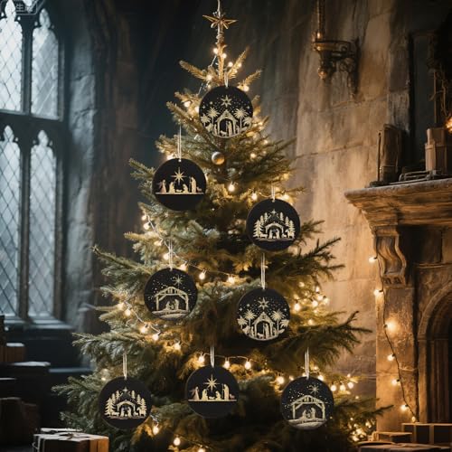 Thyle 8 Pcs Nativity Ornaments for Christmas Tree, 2.8" Wooden Religious