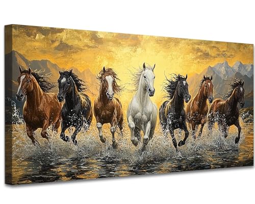 GUTTATY Running Horses Canvas Wall Art, Sunset Canvas Prints, Dynamic Horse Wall Decor, Hand-Stretched Framed Wall Painting, Inspirational Artwork for Living Room, Office or Bedroom, 40x20 Inch - color: Horse Artwork01, size: 40"L x 20"W