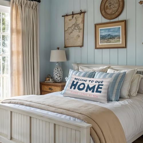 Farmhouse Throw Pillow Cover 12x20,Outdoor Porch Pillows - color: White-home