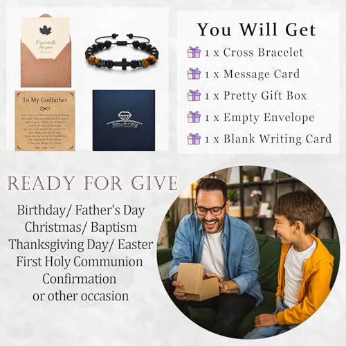 Cross Bracelet Gifts for Men Boys, Cross Beads Bracelet Christian Christmas Easter Basket Stuffers Baptism Jewelry Gifts for Man Him Son Grandson Nephew Brother Godfather Godson - style: Godfather