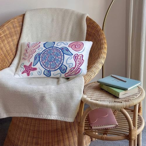 Coastal Beach Sea Turtle 12x20 Pillow Cover, Sea Turtle Gifts for Women, Preppy Beach Ocean Marine Life Decorative Throw Pillow Covers Pillowcases for Home Girly Bedroom Room Decor - color: 04-beach Sea Turtle(white)
