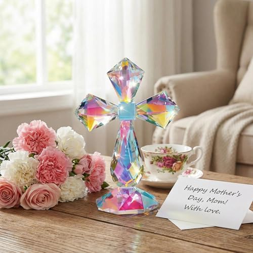 QFkris Colorful Crystal Cross Standing Decor - color: Multicolor