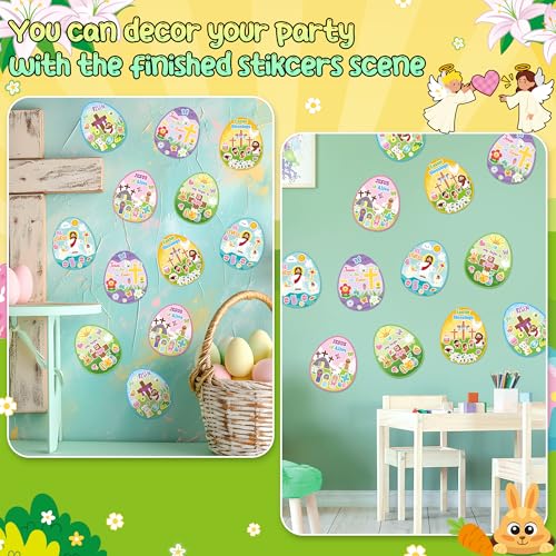 CY2SIDE Easter Egg Scene Sticker - 12 Set Religious Egg Stuffers Sticker for School Rewards, Make Your Own Easter Jesus Cross Scene Activities - style: Easter egg
