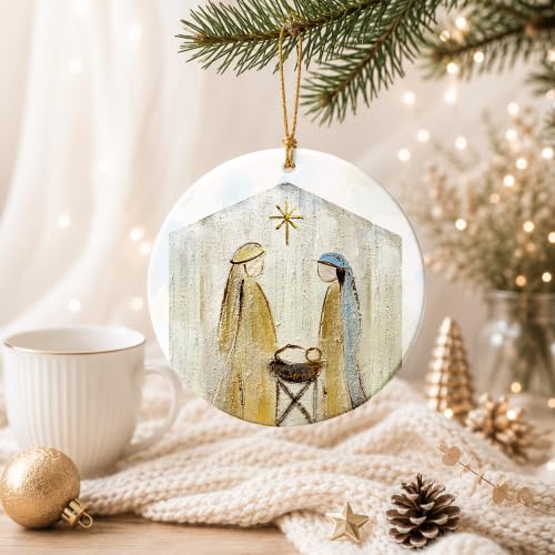 Holy Family Nativity Ornament 2026 - Mary Joseph Baby Jesus Religious Christmas Ceramic Hanging Keepsake - Christian Faith Gift for Mom, Grandma, Daughter, Sister, Wife, Friend - color: The Birth of the Savior