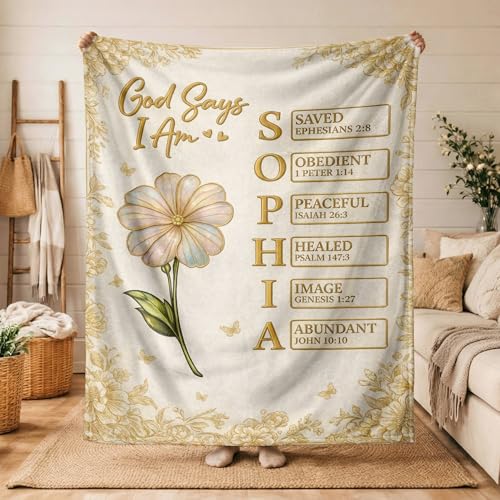 Personalized Bible Verse Blanket, Custom Name God Says I Am Flannel - color: Design27