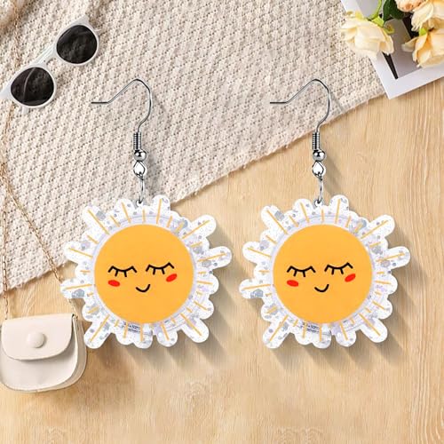 Christian Statement Earrings for Women, Acrylic Dangle Earrings, Lightweight Comfortable, Non Tarnish Hooks, Faith Jewelry, Religious Gift for Women - color: Funny Happy Sunshine