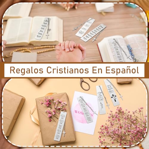 Mooliwe 12 Pcs Spanish Bible Verse Bookmarks for Women, Religious Cross