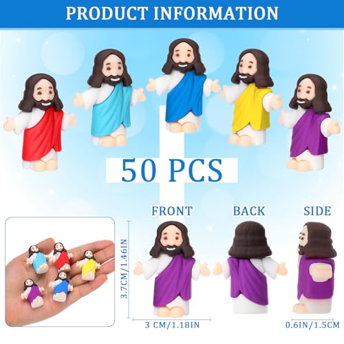 Barydat 50 Pcs Little Jesus Figures Baby Mini Jesus Figurines Bulk to Hide and Seek Tiny Miniature Christ Savior Figurine Toy Religious Gift for Easter Egg Stuffer Sunday School Baptism, Multicolor