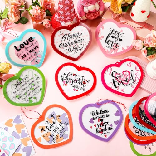 Frienda 48 Set Christian Crafts Religious Mother's Day Craft Kit with Sticker DIY Christian Religious Hanging Ornament Make Your Own Sunday School Home Decor for Party Favors Activities - style: Heart