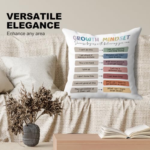 Mental Health Pillow Covers 18x18, Therapy Office Decor, Growth Mindset Inspirational Decorative Throw Pillow Covers for Classroom School Counselor Office - color: Growth Mindset